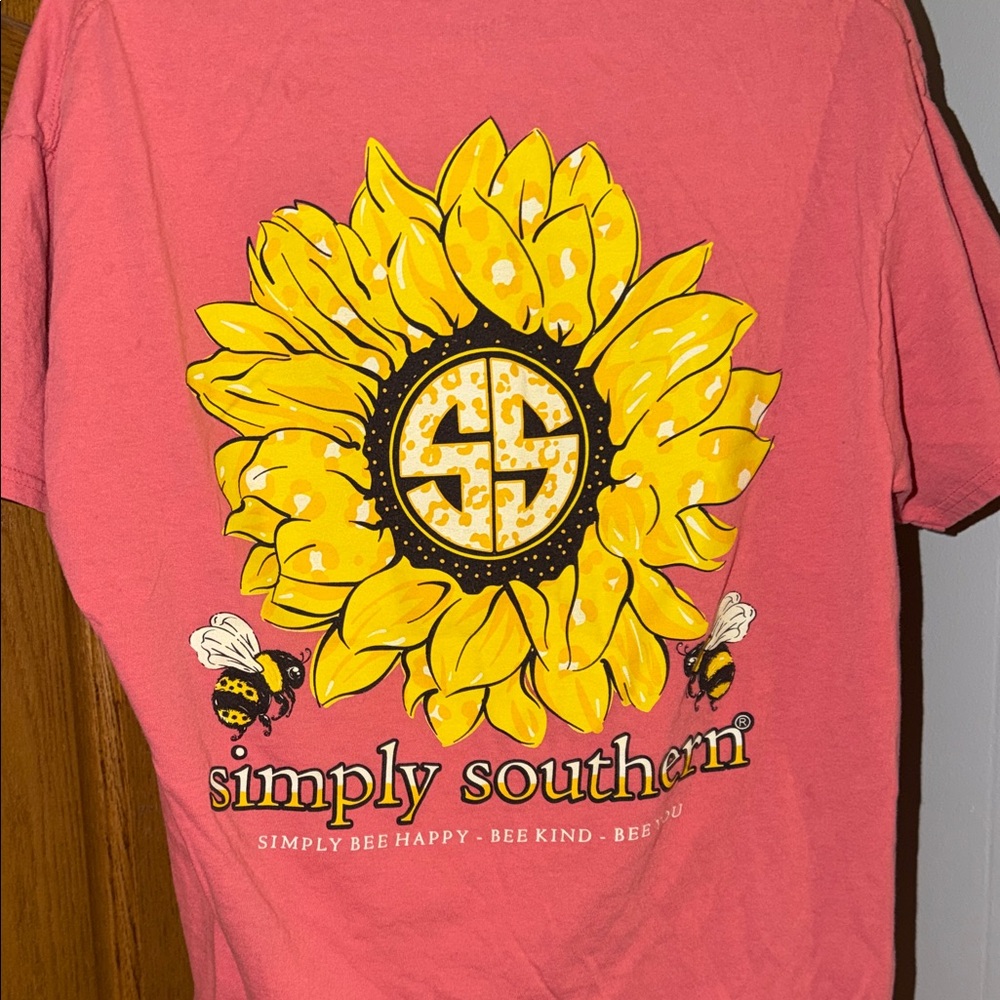 Simply Southern Coral Tee with Yellow Sunflower